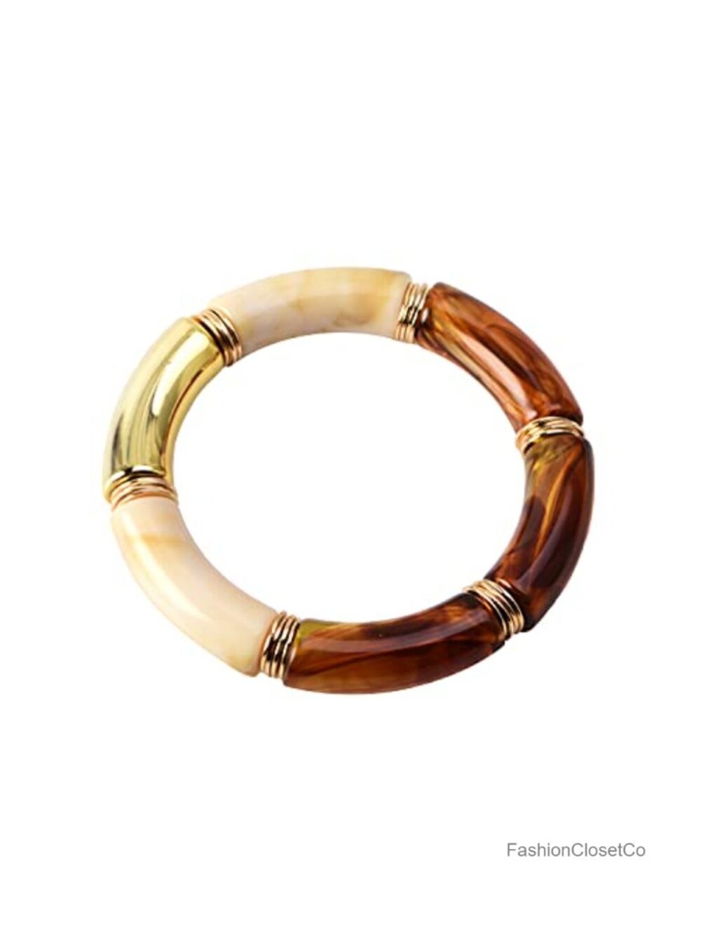 Handmade Acrylic Gold Plated Tube Bangle Bracelet Set with Elastic Cord -